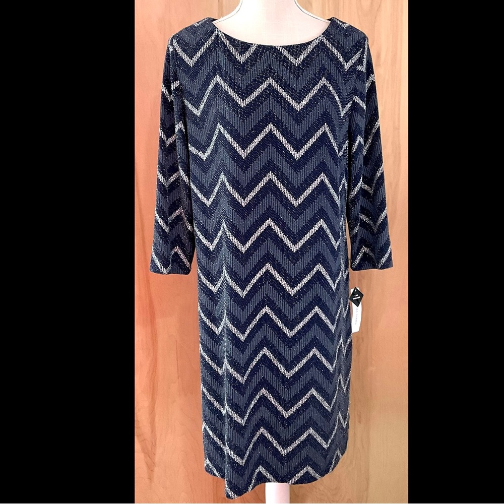 SANDRA DARREN Chevron Blue and Silver Sparkle Dress - NWT